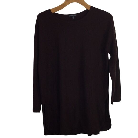 Eileen Fisher Womens Tunic Sweater Merino Wool Long Sleeves Brown Size Large - Picture 1 of 16